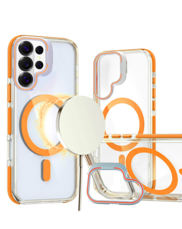 Thin Magnetic Clear Case with Camera Stand Kickstand - ORANGE for Galaxy S26 Ultra (Only Ground Shipping)