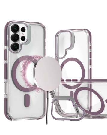 Thin Magnetic Clear Case with Camera Stand Kickstand - PURPLE  for Galaxy S26 Ultra (Only Ground Shipping)