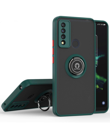 Hard PC Rear / Soft TPU Colorful Border Case with I-ring Holder - DARK GREEN for TCL 20 XE (Only Ground Shipping)