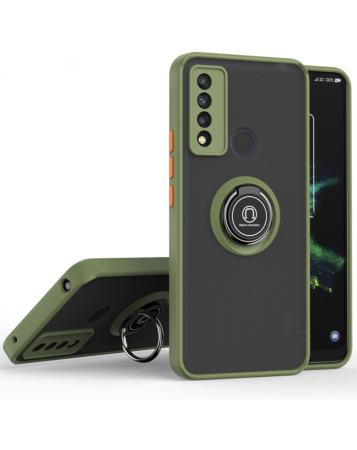 Hard PC Rear / Soft TPU Colorful Border Case with I-ring Holder - GREEN for TCL 20 XE (Only Ground Shipping)