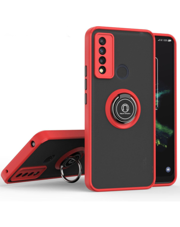 Hard PC Rear / Soft TPU Colorful Border Case with I-ring Holder - RED for TCL 20 XE (Only Ground Shipping)