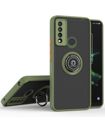 Hard PC Rear / Soft TPU Colorful Border Case with I-ring Holder - GREEN for TCL 30 XE (Only Ground Shipping)