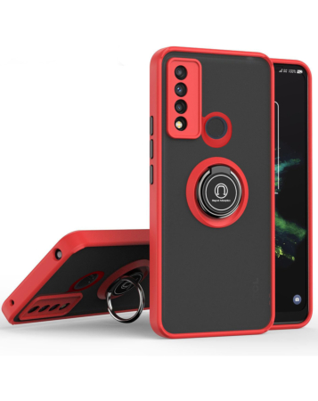 Hard PC Rear / Soft TPU Colorful Border Case with I-ring Holder - RED for TCL 30 XE (Only Ground Shipping)