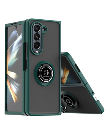 Galaxy Z Fold 6 Hard PC Rear / Soft TPU Colorful Border Case with I - ring Holder - DARK GREEN (Only Ground Shipping)