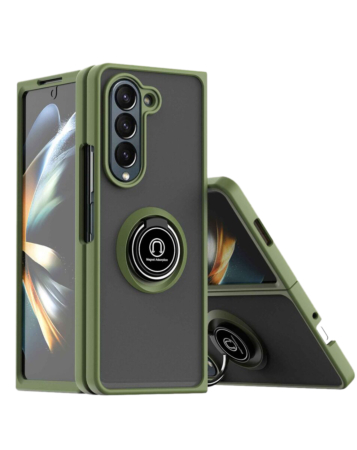 Galaxy Z Fold 6 Hard PC Rear / Soft TPU Colorful Border Case with I - ring Holder - BLACK (Only Ground Shipping)