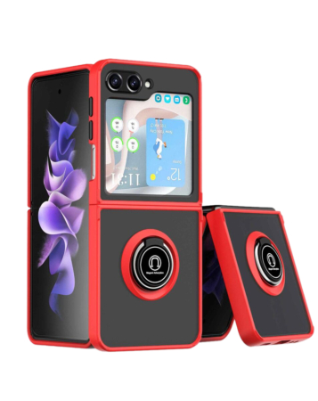 Hard PC Rear / Soft TPU Colorful Border Case with I - ring Holder for Galaxy Z Flip 6 / Z Flip 7 FE - RED (Only Ground Shipping)
