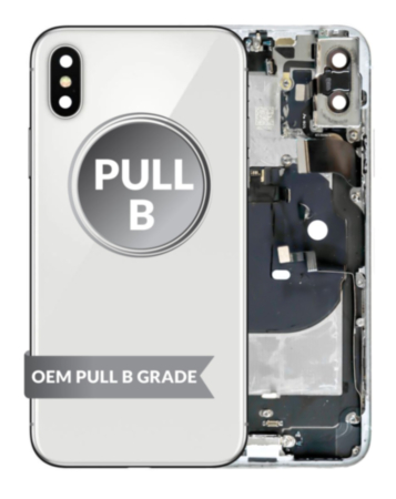 Grab the wholesale deals on the Back Housing Frame with small components pre-installed for iPhone X, Silver, OEM Pull B Grade.
