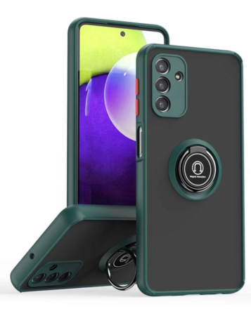 Galaxy A03s Hard PC Rear / Soft TPU Colorful Border Case with I-ring Holder - DARK GREEN (Only Ground Shipping)