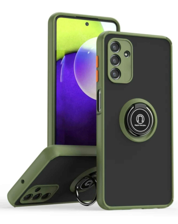 Galaxy A03s Hard PC Rear / Soft TPU Colorful Border Case with I-ring Holder - NAVY GREEN (Only Ground Shipping)
