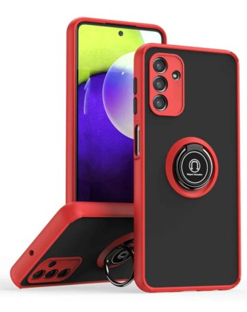 Galaxy A03s Hard PC Rear / Soft TPU Colorful Border Case with I-ring Holder - RED (Only Ground Shipping)