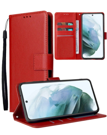 Galaxy A06 Leather Wallet Case with Card Slot - RED (Only Ground Shipping)