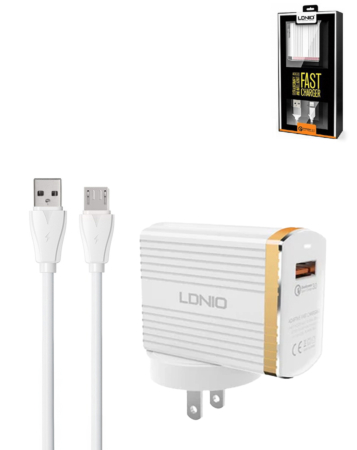 LDNIO A1302Q USB-A Wall Charger with USB A-M Cable (3ft) (18W) (Only Ground Shipping)