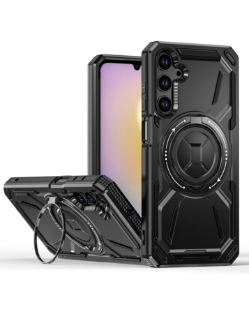 Full-Body Rugged Shockproof Case with Built-in Ring Holder - BLACK for Galaxy A15 (Only Ground Shipping)