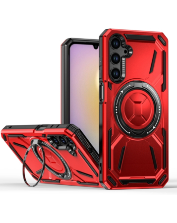 Full-Body Rugged Shockproof Case with Built-in Ring Holder - RED for Galaxy A15 (Only Ground Shipping)