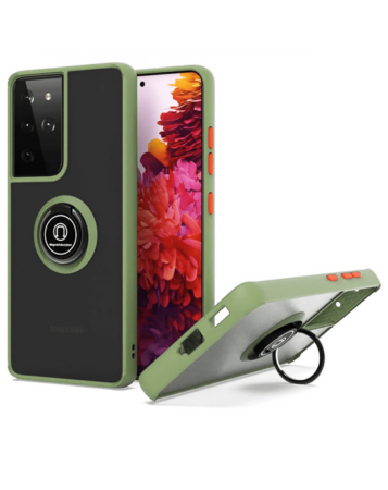 Galaxy A23 5G Hard PC Rear / Soft TPU Colorful Border Case with I - ring Holder - GREEN (Only Ground Shipping)