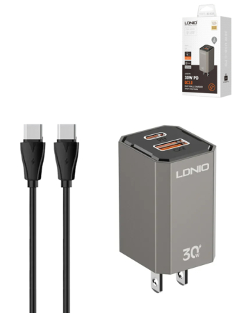 LDNIO A2527C Foldable USB A+C Adapter with USB C-C  Charging Cable (3ft) (30W) (Only Ground Shipping)