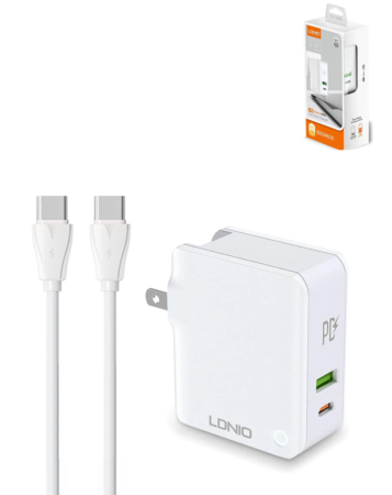 LDNIO A4403C USB A+C Wall Charger with USB C-C Cable (3ft) (20W) (Only Ground Shipping)