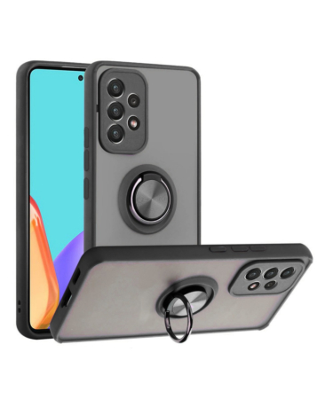 Galaxy A53 5G Hard PC Rear / Soft TPU Colorful Border Case with I-ring Holder - BLACK (Only Ground Shipping)