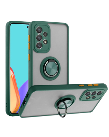 Galaxy A53 5G Hard PC Rear / Soft TPU Colorful Border Case with I-ring Holder - DARK GREEN (Only Ground Shipping)