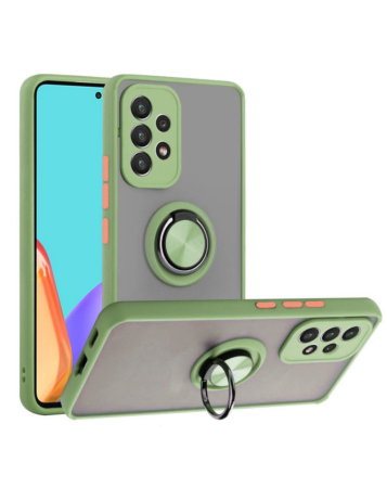 Galaxy A53 5G Hard PC Rear / Soft TPU Colorful Border Case with I-ring Holder - GREEN (Only Ground Shipping)