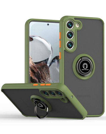 Galaxy A54 5G Hard PC Rear / Soft TPU Colorful Border Case with I-ring Holder - DARK GREEN (Only Ground Shipping)