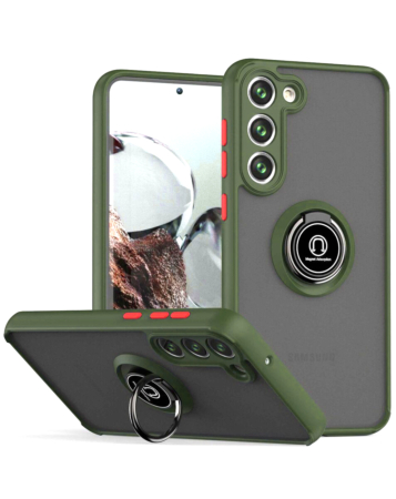Galaxy A54 5G Hard PC Rear / Soft TPU Colorful Border Case with I-ring Holder - GREEN (Only Ground Shipping)