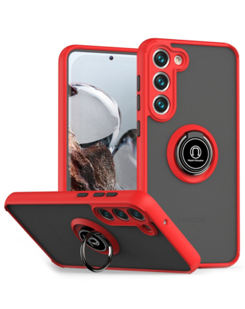 Galaxy A54 5G Hard PC Rear / Soft TPU Colorful Border Case with I-ring Holder - RED (Only Ground Shipping)