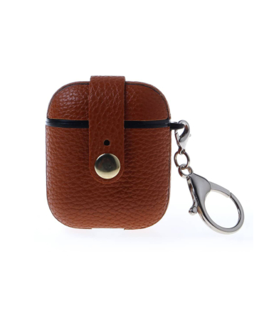 AirPods 1/2 Hard Leather Case with Metal Hook - BROWN (Only Ground Shipping)