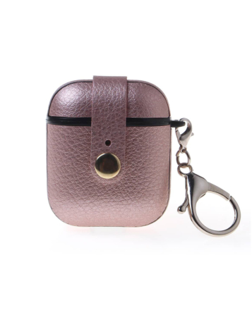 AirPods 1/2 Hard Leather Case with Metal Hook - ROSE GOLD (Only Ground Shipping)