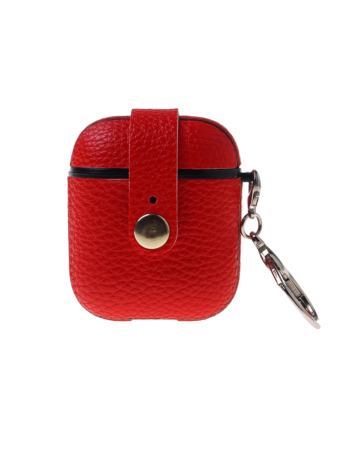 AirPods 1/2 Hard Leather Case with Metal Hook - RED (Only Ground Shipping)