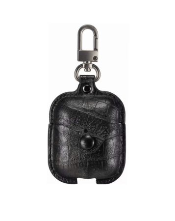 AirPods 1/2 Fashion Leather Case - PATTERNED BLACK (Only Ground Shipping)
