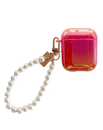AirPods 1/2 Hard PC Case with Pearl Hand Strap - RED (Only Ground Shipping)