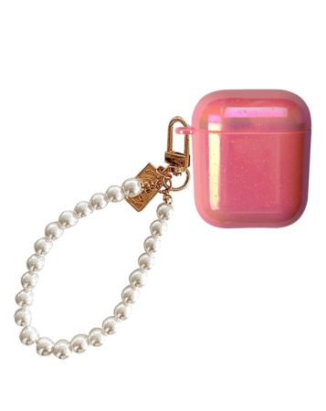 AirPods 1/2 Hard PC Case with Pearl Hand Strap - PINK (Only Ground Shipping)