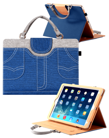 Smart Work Bag Style Case - ROYAL BLUE JEAN for iPad 5 (2017) / iPad 6 (2018) / Air 1 / Air 2 / Pro 9.7 (Only Ground Shipping)