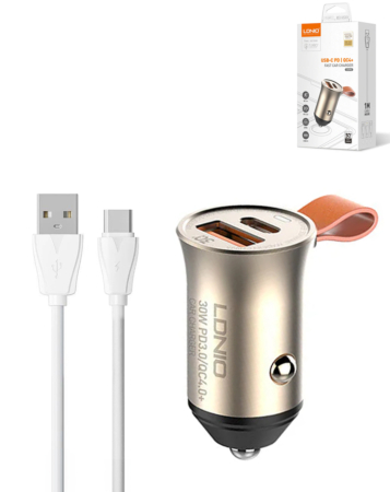 LDNIO C509Q PD QC4.0 Dual USB A+C Car Charger with USB A-C Cable (3ft) (18W) (Only Ground Shipping)