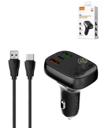 LDNIO C704Q Bluetooth 5.0 FM with 2X USB A+C Car Charger with USB A-C Cable (3ft) (30W) (Only Ground Shipping)