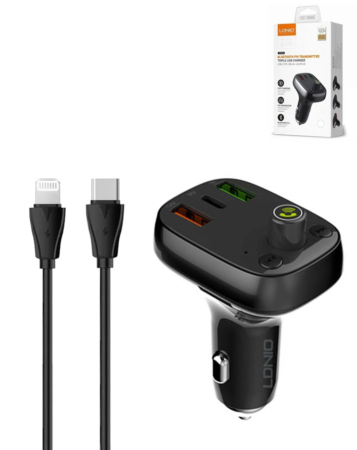 LDNIO C704Q Bluetooth 5.0 FM with 2X USB A+C Car Charger with USB C-L Cable (3ft) (30W) (Only Ground Shipping)