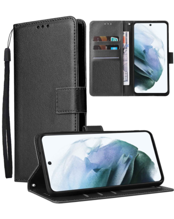 Galaxy S20 FE Leather Wallet Case with Card Slot - BLACK (Only Ground Shipping)
