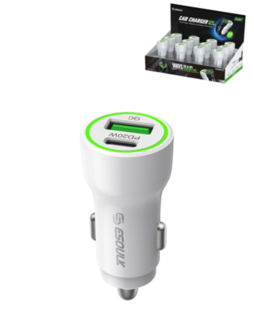 Esoulk PD & QC USB A+C Car Charger (WHITE) (20W) (Pack of 12) (Only Ground Shipping)