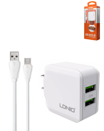 LDNIO A2201 Dual USB-A Wall Charger (5V/3.4A) with USB A-M Cable (3ft) (17W) (Only Ground Shipping)