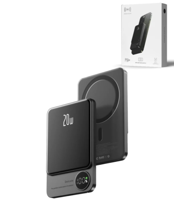 Magnetic Wireless Power Bank with LED Display (GRAY) (10000 mAh) (Only Ground Shipping)