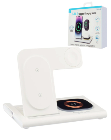 3-in-1 Wireless Charger Stand Fast Charging Station (WHITE) (Only Ground Shipping)