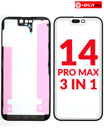 Grab the wholesale deals on the 3-in-1 set with Front Glass, Frame, and OCA for iPhone 14 Pro Max using G+ OCA Pro.
