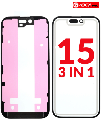 Stock up on the 3-in-1 front glass, frame, and OCA for iPhone 15, G Plus OCA Pro.