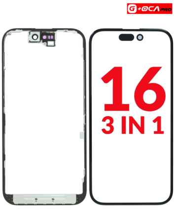 Buy the 3-in-1 Front Glass, Frame, and OCA for iPhone 16 G+ OCA Pro.