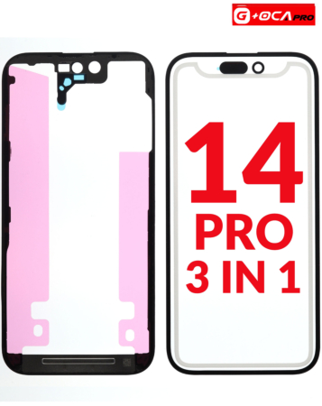 Order the premium 3-in-1 set with front glass, frame, and OCA for iPhone 14 Pro, G+ OCA Pro version.
