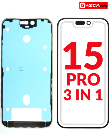 Order the 3-in-1 front glass, frame, and OCA premium for iPhone 15 Pro G+ OCA Pro.
