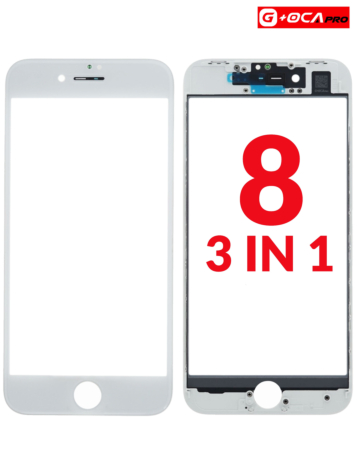 3in1 (Front Glass + Frame + OCA) (Premium) (2 Pack) (WHITE) for iPhone 8 (G+ Oca Pro)