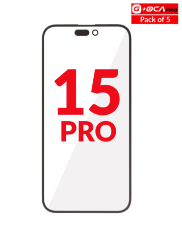 Purchase the front glass with OCA pack of 5 for iPhone 15 Pro G+ OCA Pro.
