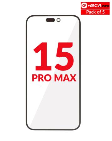 Stock up on the front glass with OCA, pack of 5, for iPhone 15 Pro Max, G Plus OCA Pro.